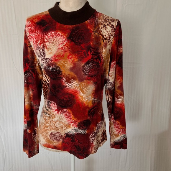 Bella Valentina Women's Silk-Cashmere Orange Mock Neck Top Long Sleeve Size M-L - Picture 1 of 6